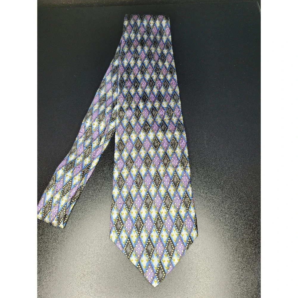 Ermenegildo Zegna Men's Necktie Blue Purple Diamond Silk 3.75